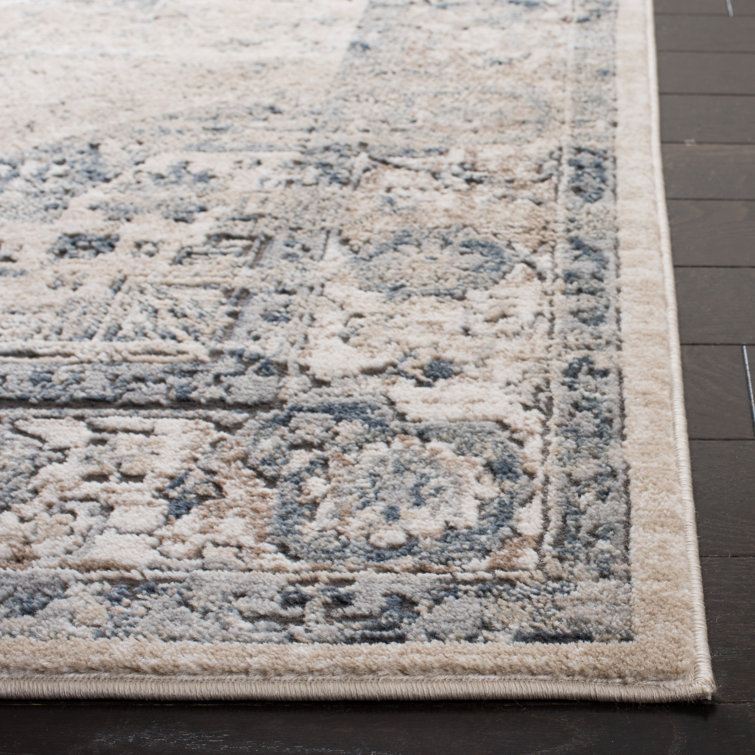 Ivory Blue Hand-Knotted Synthetic 6'7" x 9' Area Rug