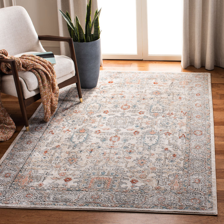 Ivory and Gray Rectangular Medallion Synthetic Area Rug