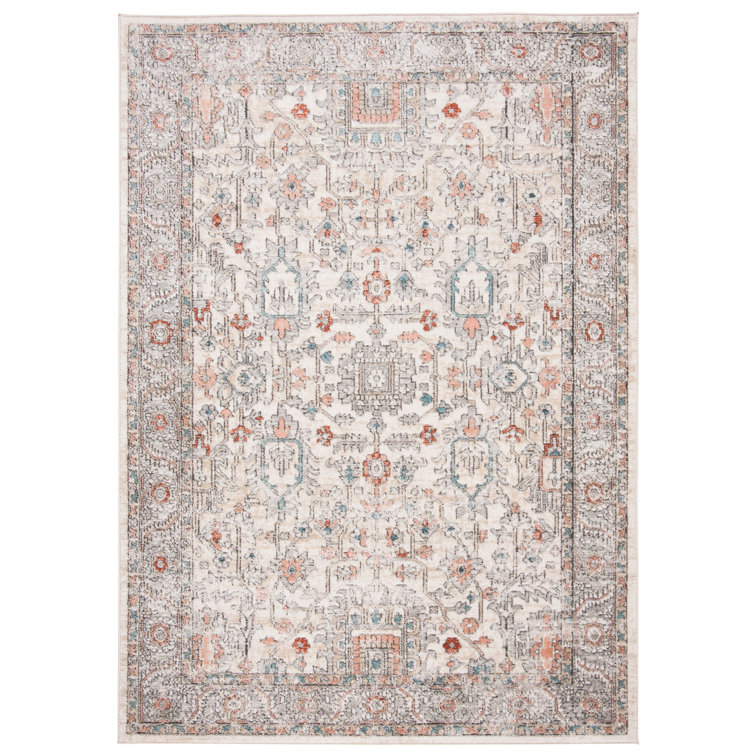 Ivory and Gray Rectangular Medallion Synthetic Area Rug