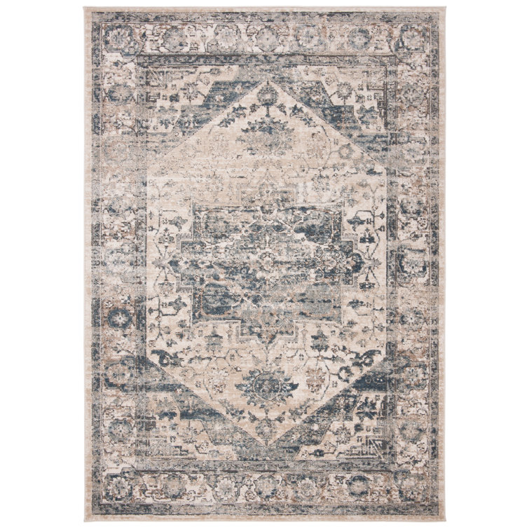 Ivory Blue Hand-Knotted Synthetic 6'7" x 9' Area Rug