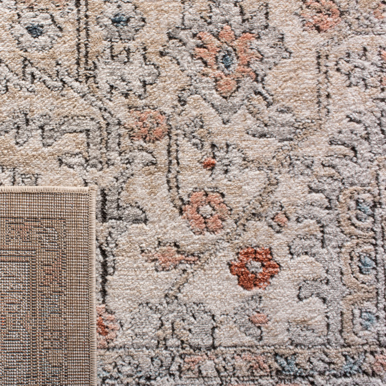 Ivory and Gray Synthetic Square Medallion Area Rug