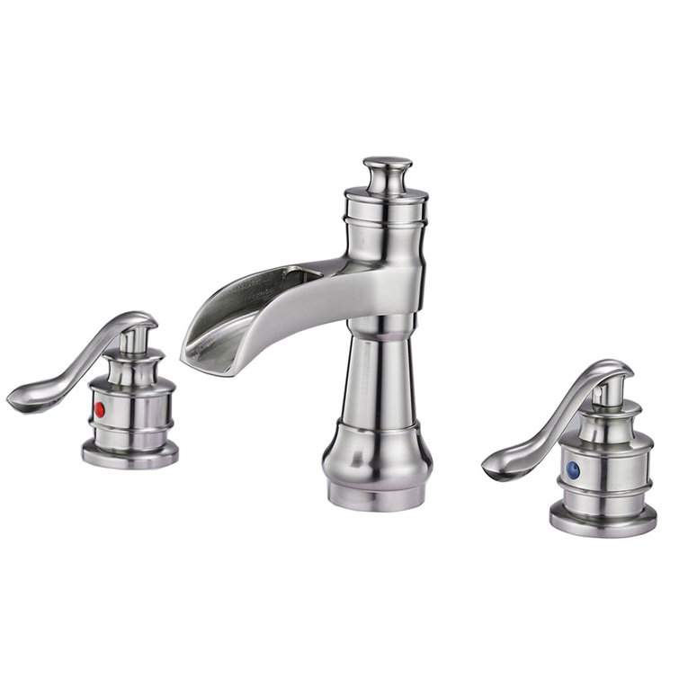 Brushed Nickel Widespread Waterfall Bathroom Faucet with Lever Handles