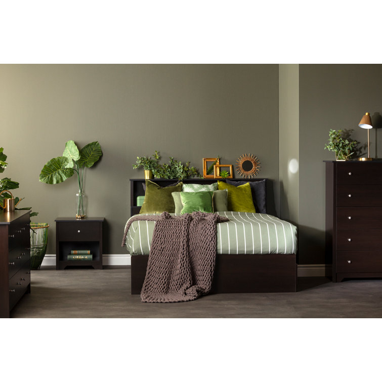 Chocolate Full/Queen Wood Bookcase Headboard with Storage