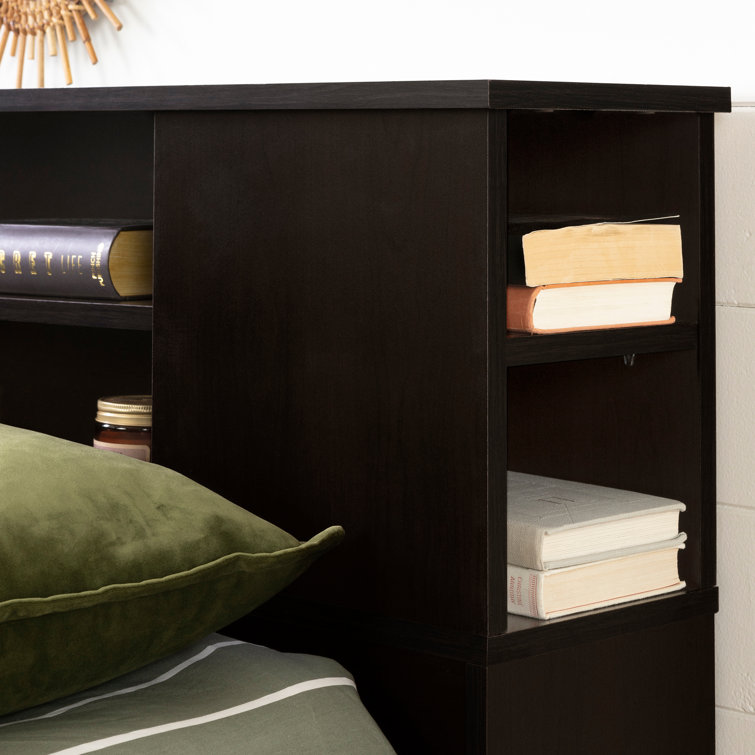 Chocolate Full/Queen Wood Bookcase Headboard with Storage