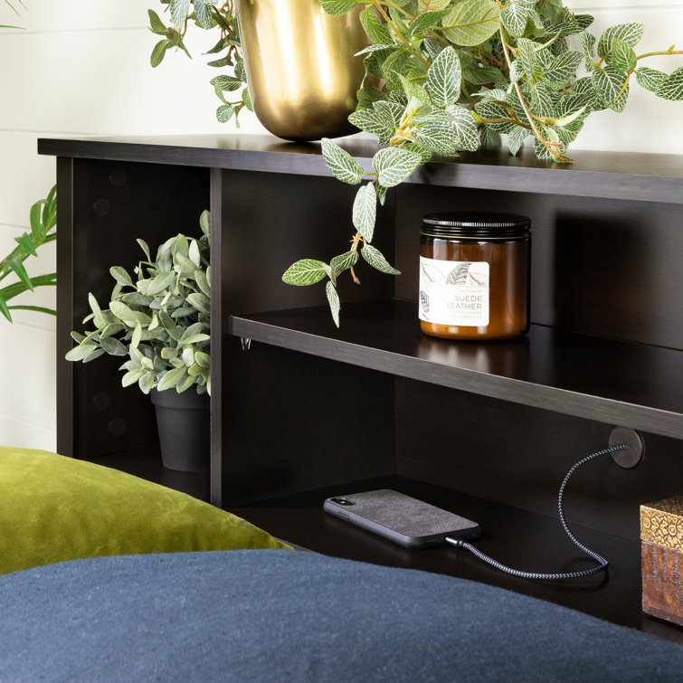 Chocolate Full/Queen Wood Bookcase Headboard with Storage