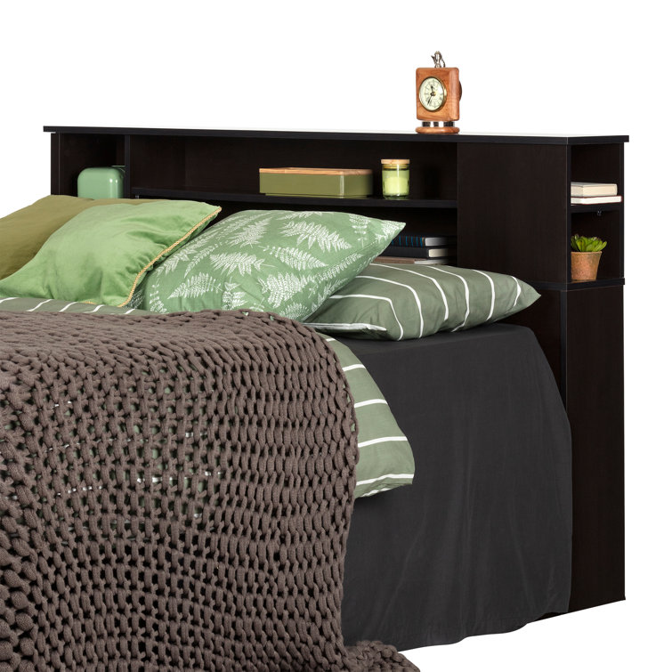 Chocolate Full/Queen Wood Bookcase Headboard with Storage