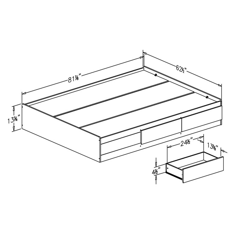 White Queen Platform Bed with Storage Drawers