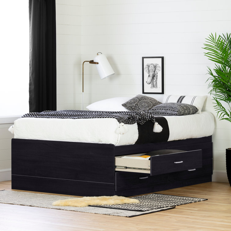 Black Onyx Full Captain Bed with Bookcase Headboard and Drawers