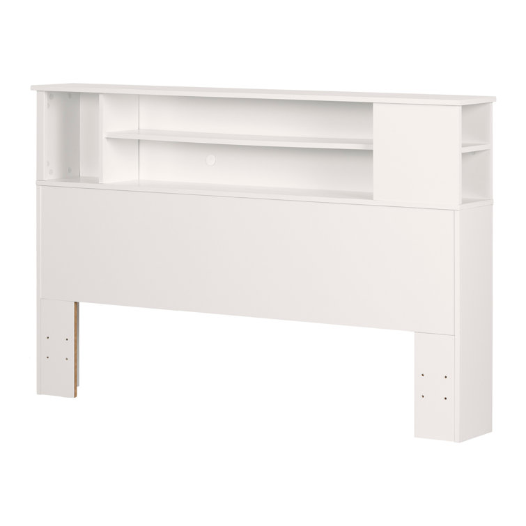 White Full/Queen Wood Bookcase Headboard with Storage