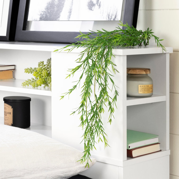 White Full/Queen Wood Bookcase Headboard with Storage