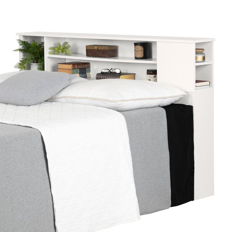 White Full/Queen Wood Bookcase Headboard with Storage