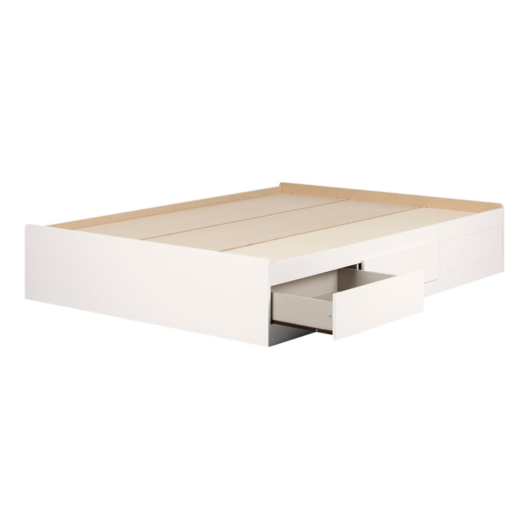 White Queen Platform Bed with Storage Drawers