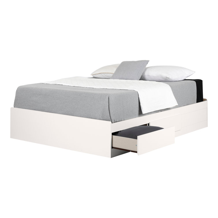 White Queen Platform Bed with Storage Drawers