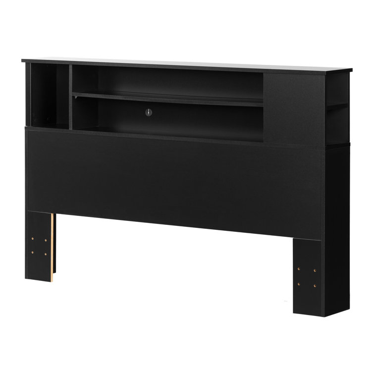 Black Full Wood Bookcase Headboard with Storage