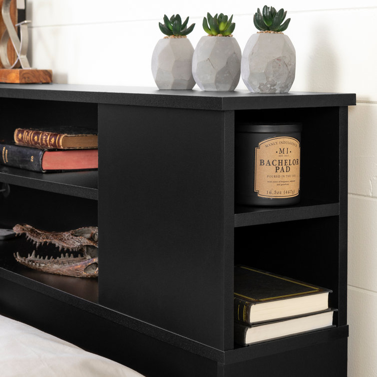 Black Full Wood Bookcase Headboard with Storage