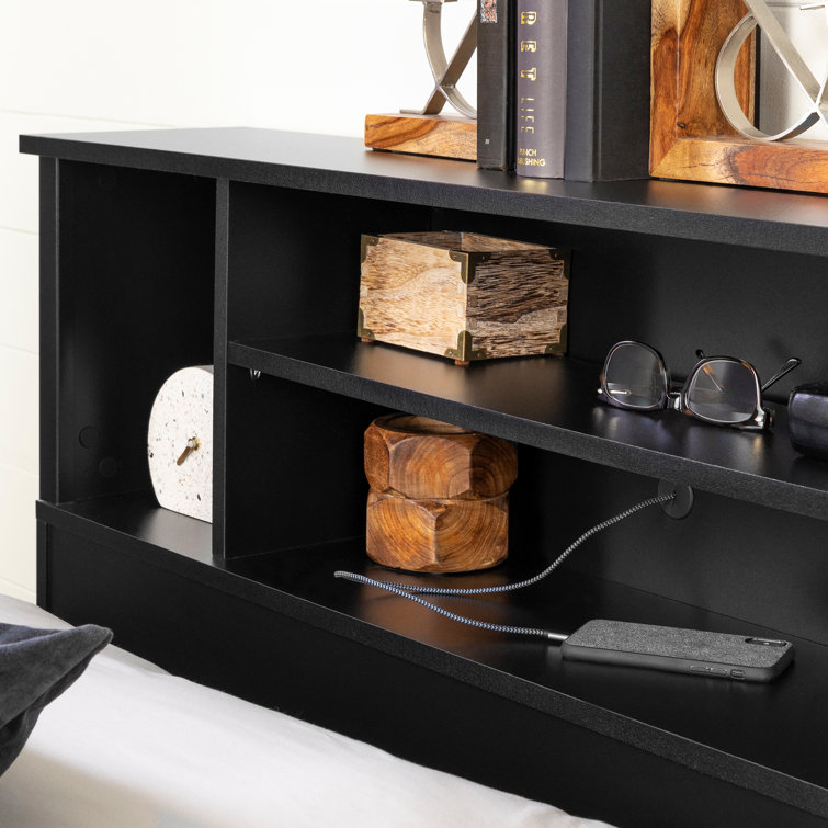 Black Full Wood Bookcase Headboard with Storage