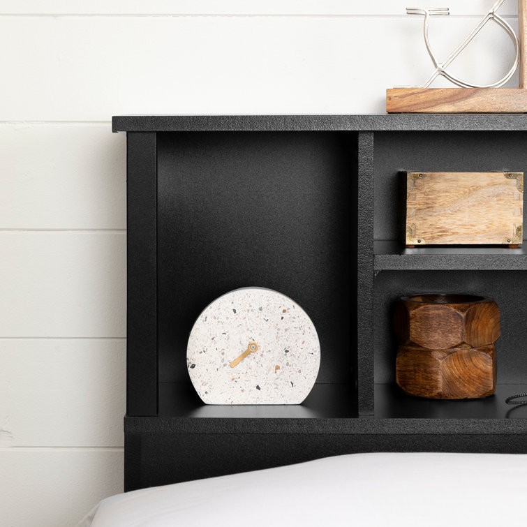 Black Full Wood Bookcase Headboard with Storage