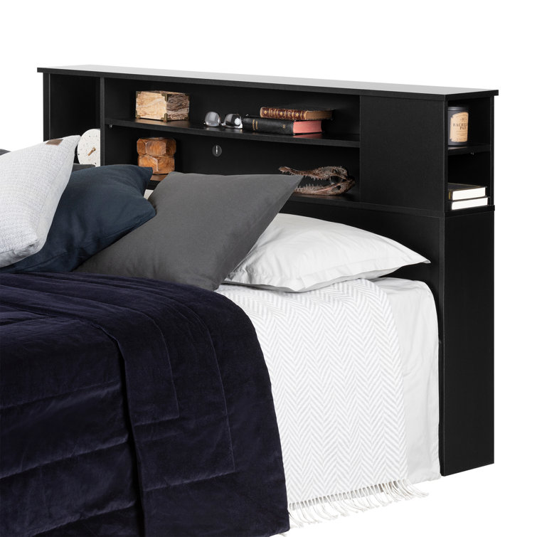 Black Full Wood Bookcase Headboard with Storage