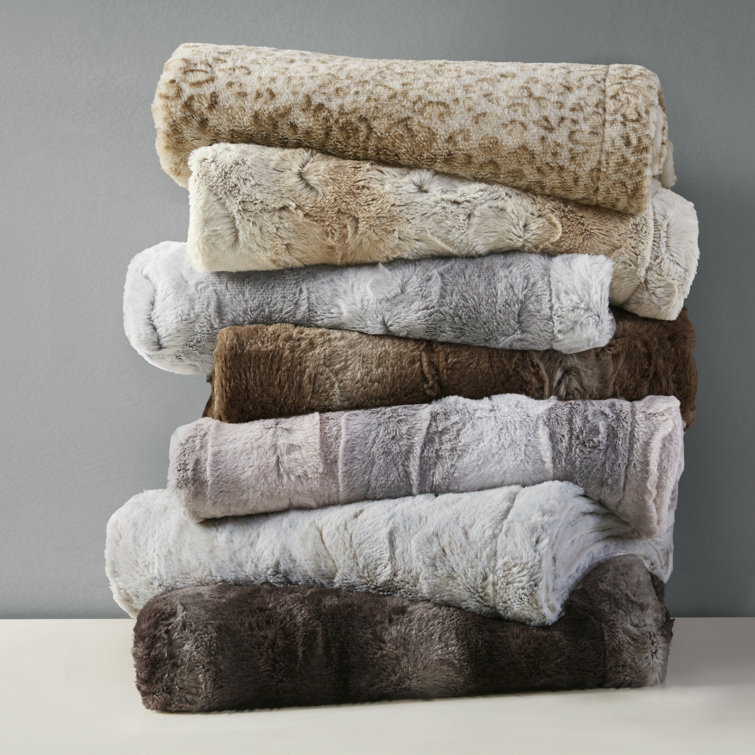 White Oversized Faux Fur Reversible Throw Blanket