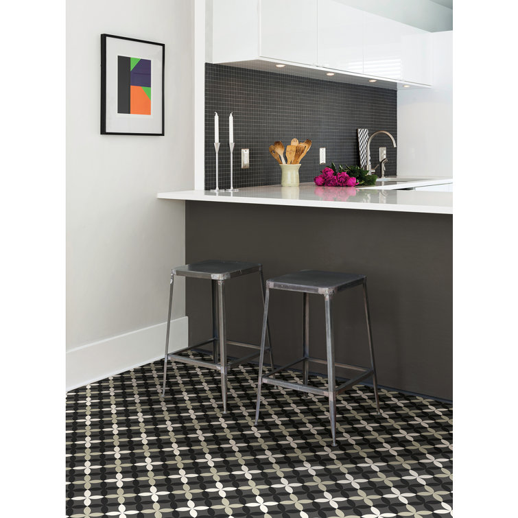 Arbor 12'' x 12'' Black and Tan Vinyl Peel and Stick Floor Tiles