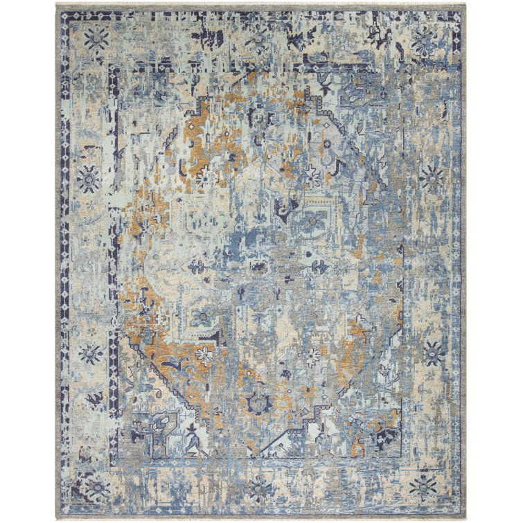 Hand-Knotted Gray Wool and Viscose Area Rug