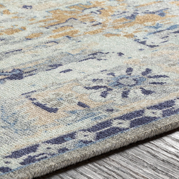 Hand-Knotted Gray Wool and Viscose Area Rug