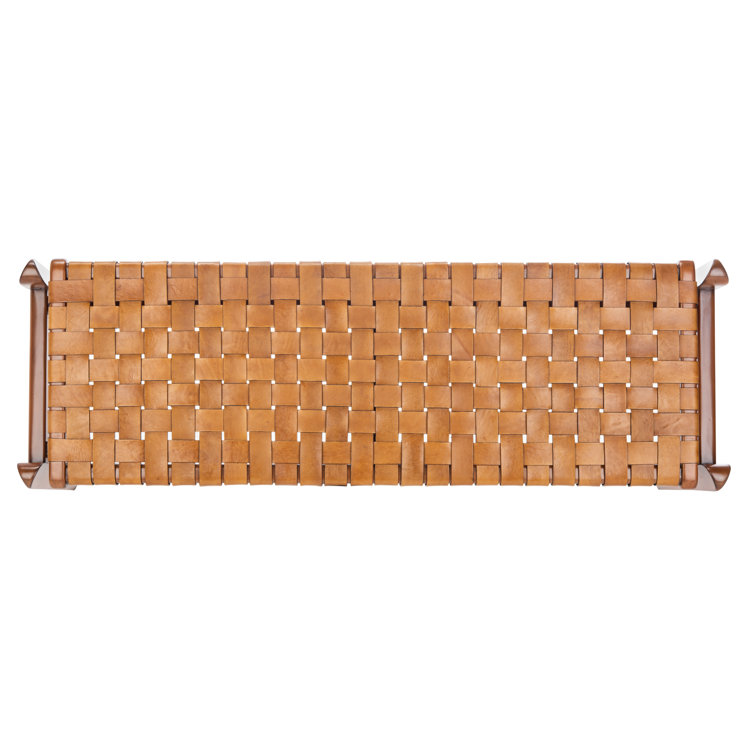 Dilan 48'' Mahogany Wood and Top Grade Leather Woven Bench - Brown