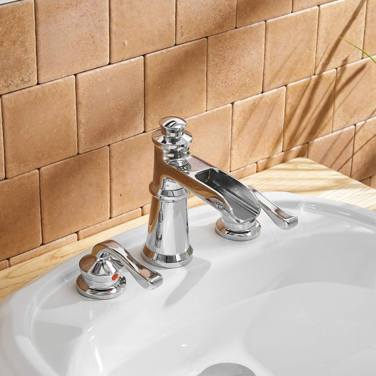 Polished Chrome 8-inch Double Handle Widespread Bathroom Faucet
