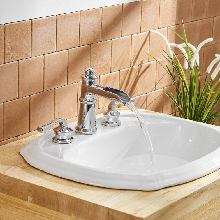 Polished Chrome 8-inch Double Handle Widespread Bathroom Faucet