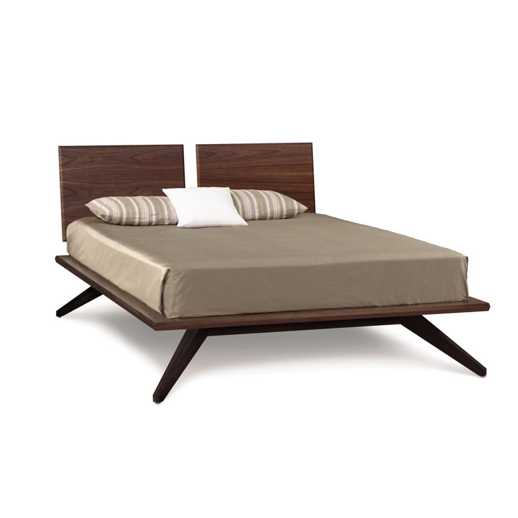 Walnut Dark Chocolate Solid Wood Queen Platform Bed with Adjustable Headboard