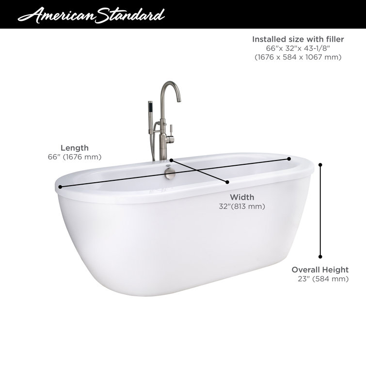 Cadet 66'' White Acrylic Freestanding Soaking Bathtub with Faucet