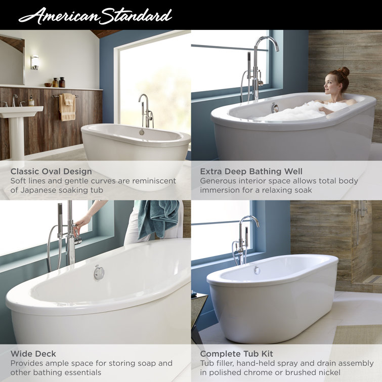 Cadet 66'' White Acrylic Freestanding Soaking Bathtub with Faucet