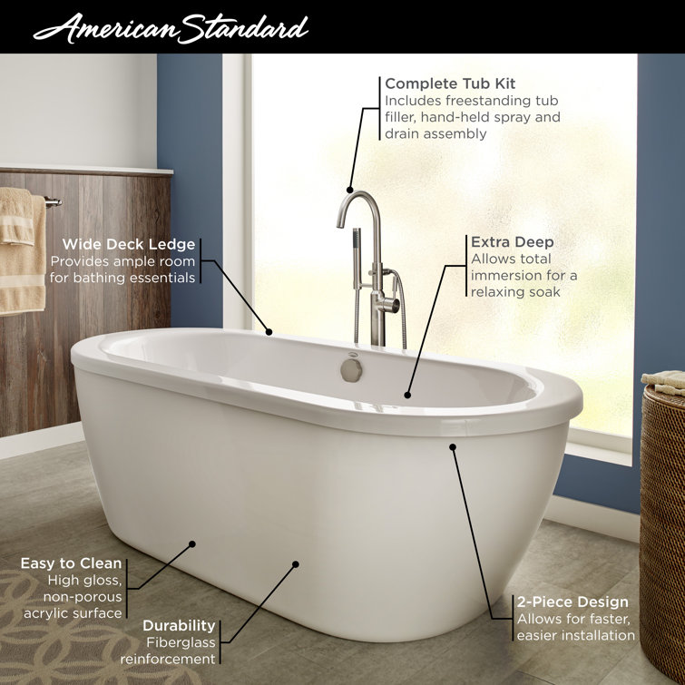 Cadet 66'' White Acrylic Freestanding Soaking Bathtub with Faucet