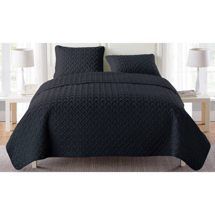 Gray King Reversible Microfiber Basketweave Quilt Set