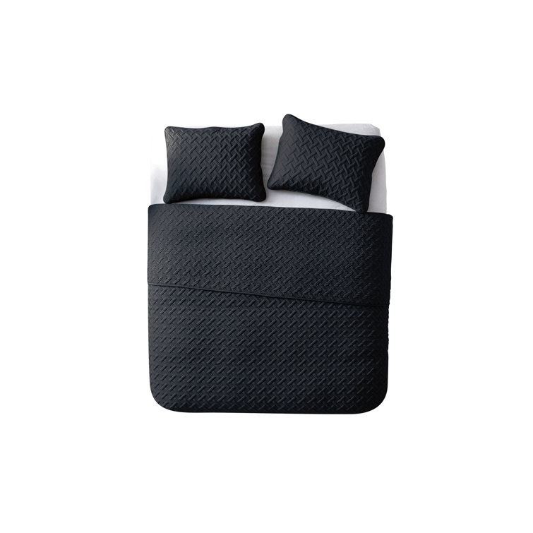 Gray King Reversible Microfiber Basketweave Quilt Set