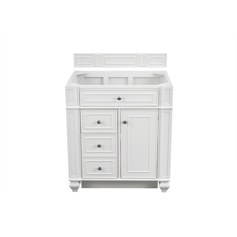 Bright White Solid Wood Single Bathroom Vanity Base