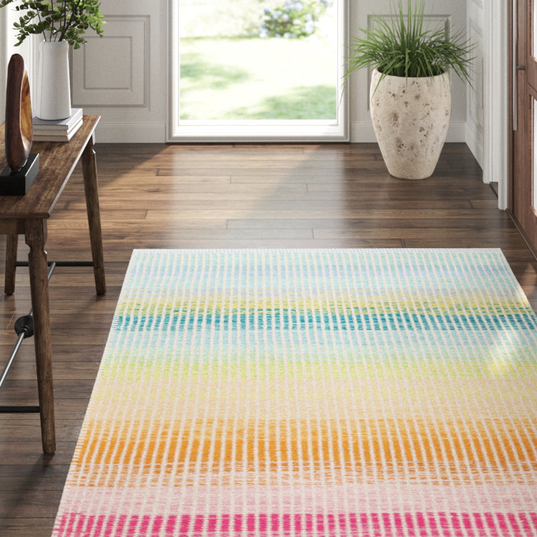 Coastal Breeze Handwoven Cotton Stripe Rug in Serene Blue