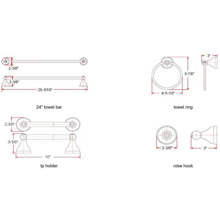 Satin Nickel 4-Piece Bathroom Hardware Set with Towel Bar