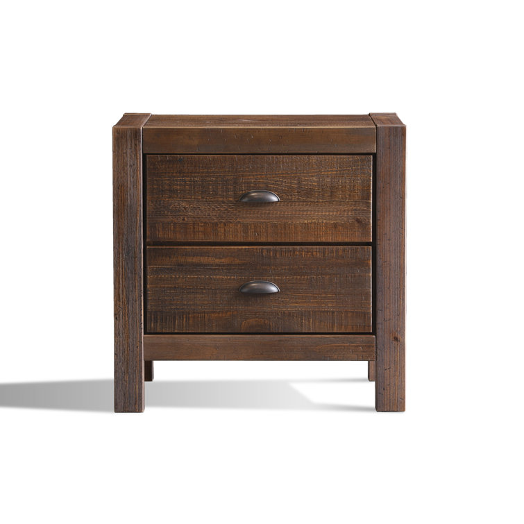 Rustic Walnut Solid Pine 2-Drawer Nightstand