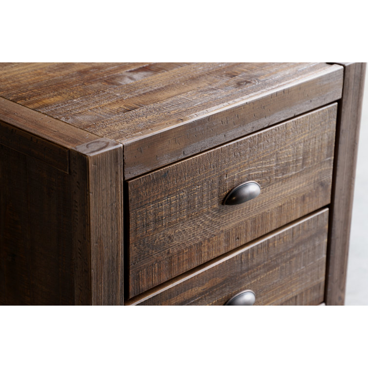 Rustic Walnut Solid Pine 2-Drawer Nightstand