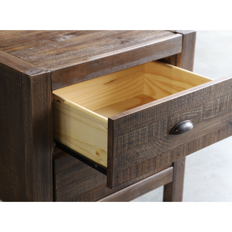 Rustic Walnut Solid Pine 2-Drawer Nightstand