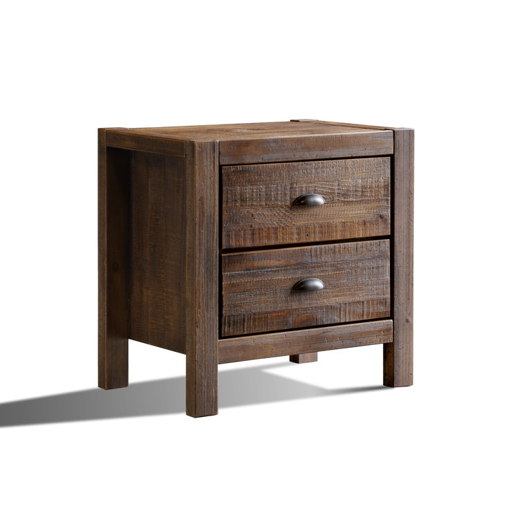 Rustic Walnut Solid Pine 2-Drawer Nightstand