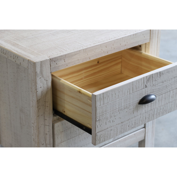 Rustic Off-White Solid Pine 2-Drawer Nightstand