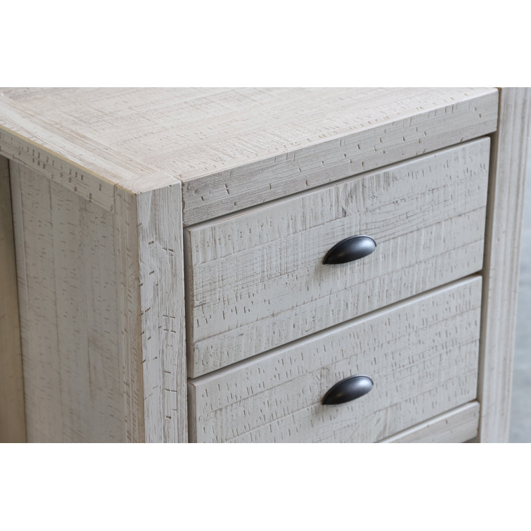 Rustic Off-White Solid Pine 2-Drawer Nightstand