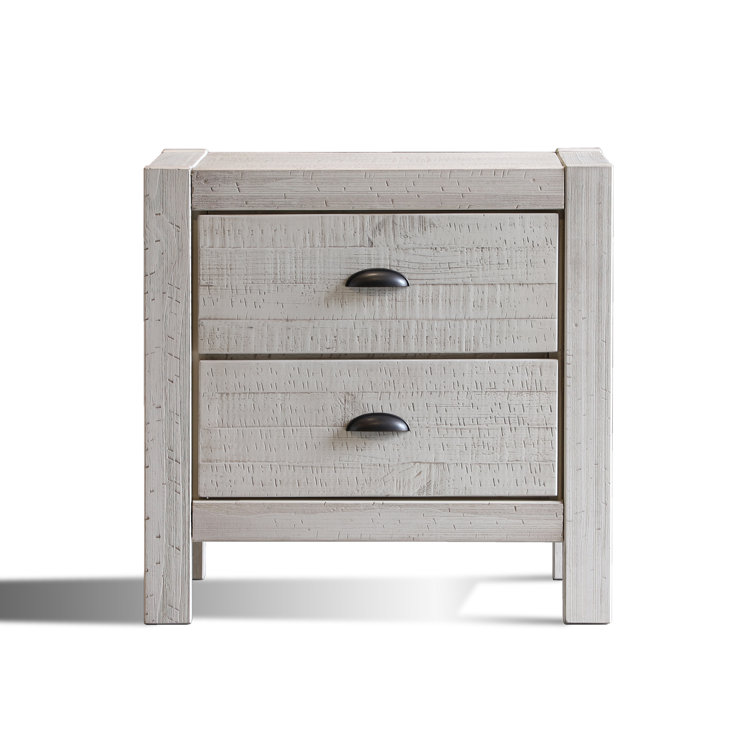 Rustic Off-White Solid Pine 2-Drawer Nightstand