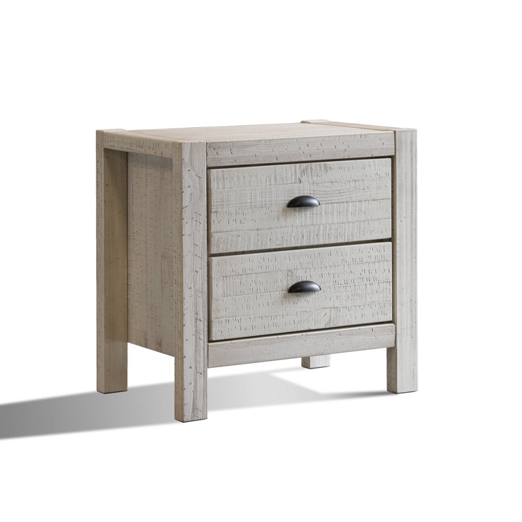 Rustic Off-White Solid Pine 2-Drawer Nightstand
