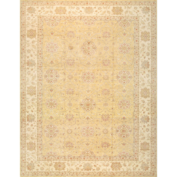 Ivory Floral Hand-Knotted Wool Rectangular Area Rug