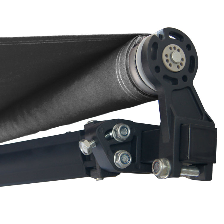 Gray Motorized Retractable Patio Awning with Black Frame