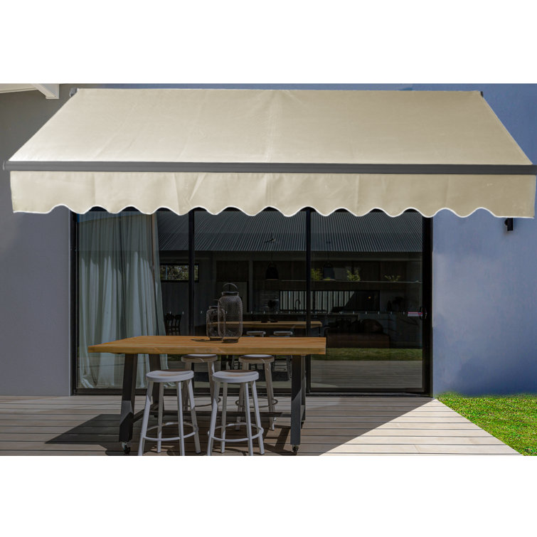 Ivory Motorized Retractable Patio Awning with Black Frame, 10x8 ft