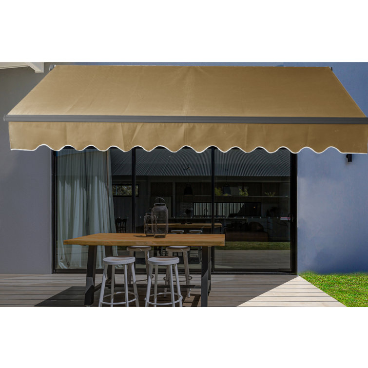 Sand Polyester Motorized Retractable Patio Awning with Black Frame